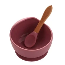 3 piezas de silicona Set cubiertos incluido Infantil Bol , Cucharas con Tenedores , con ventosa Base para Bebé con de niños - Rosa - Ver 3