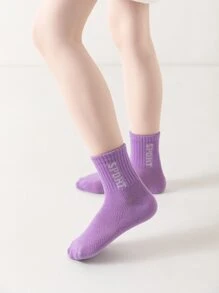 5雙女孩字母圖案休閒中筒襪適合春天和夏天