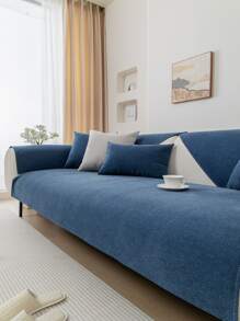 1入組防滑純色日式侘寂風格亞麻沙發墊與可水洗沙發和枕頭套,適合所有季節 - 藍色 - 查看 1