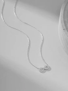 SYMFNY 1pc 925 Sterling Silver Minimalist Mobius Circle Infinity Symbol CZ Stone Pendant Necklace, Jewelry Gift