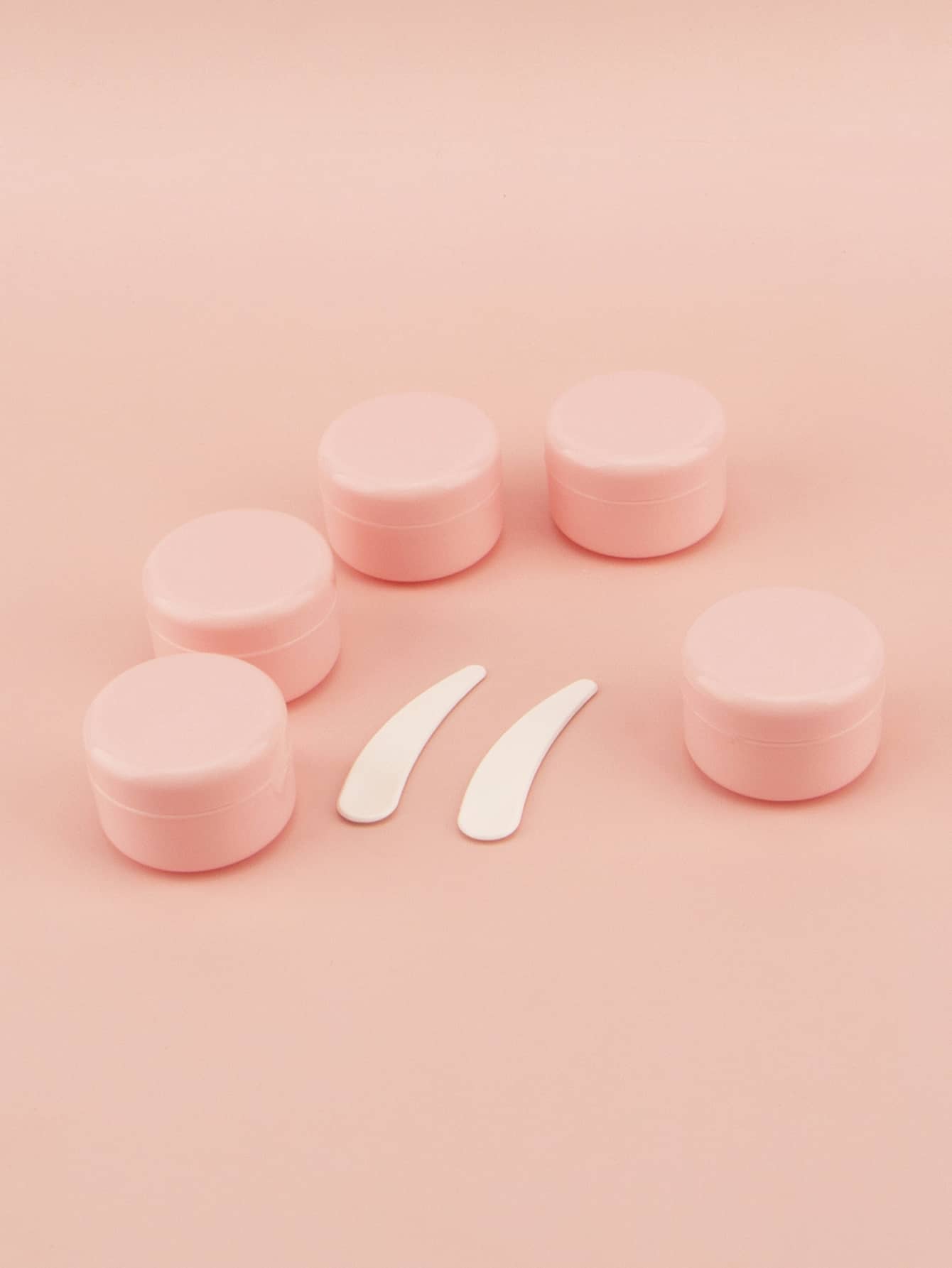 5入組20克粉色的塑膠化妝品罐帶2入組面膜鍋鏟,合適的適用於旅行飛機