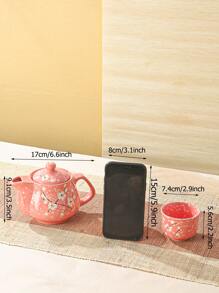 Japanese Style Ceramic Teapot Set With 6 Cups, Suitable For Home Living Room, Snowflake Porcelain Tea Set - Pink - View 3
