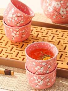 Japanese Style Ceramic Teapot Set With 6 Cups, Suitable For Home Living Room, Snowflake Porcelain Tea Set - Pink - View 4