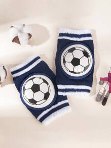 1 Pair Soft Baby Football Print Anti-Slip Crawling Knee Pads, Suitable For Infants And Toddlers - Navy Blue - View 1