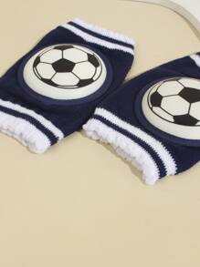 1 Pair Soft Baby Football Print Anti-Slip Crawling Knee Pads, Suitable For Infants And Toddlers - Navy Blue - View 4
