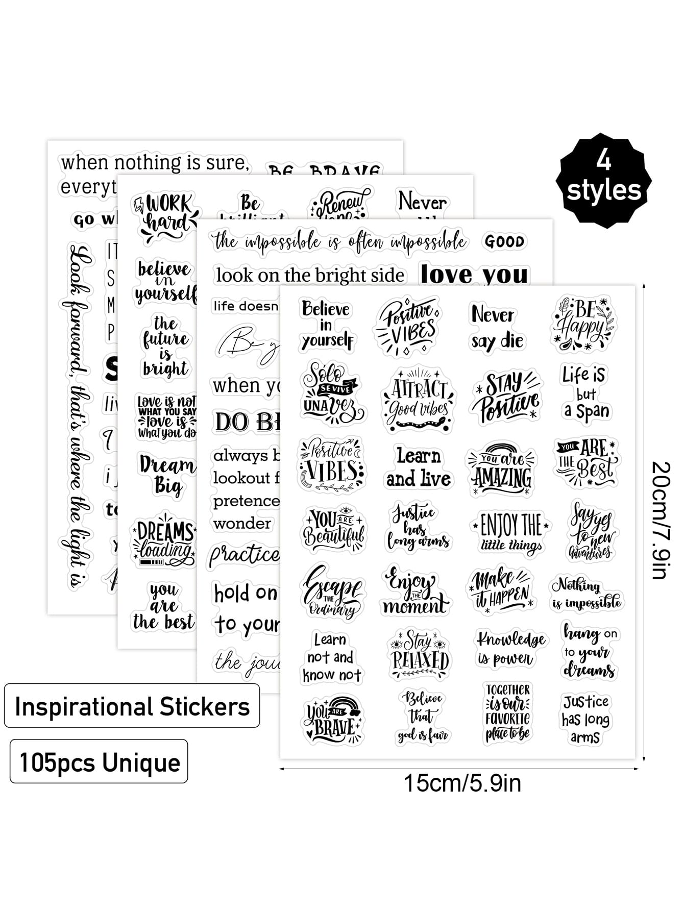 4 Sheets Small Inspirational Words and Phrases Sticker for Scrapbooking Decoration Motivational