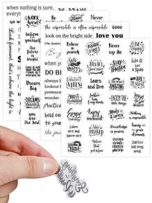 4 Sheets Small Inspirational Words and Phrases Sticker for Scrapbooking Decoration Motivational Quote Sticker Small Talk Stickers - Black - View 1