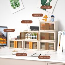 Organizador De Escritorio Organización Y Almacenamiento De La Oficina, Contenedores De Plástico Con Tapa Y Cesta De Almacenamiento Plegable Para Organizar Suministros De Oficina, Maquillaje, Refrigerios Y Medicamentos 1 Pieza - Blanco - Ver 5