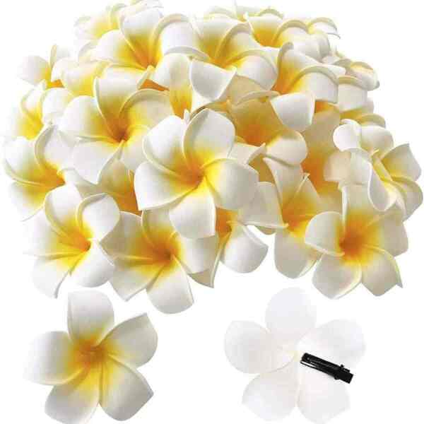 10 pezzi Accessori per capelli da donna, fermagli a fiore artificiale di plumeria bianca da 6 cm, stile hawaiano, boho, fermagli a pinza, barrette per capelli, per la scuola