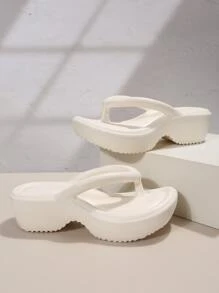 Women's Platform Flip-flop Sandals With Toe Post For Outdoor Summer - White - View 4