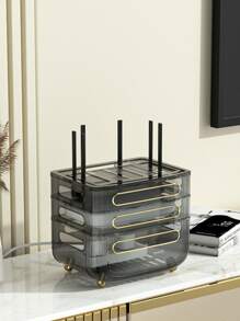 Desktop Router Storage Plastic Wireless WiFi Router Box Router Shelf Wall Mount Cable Management Hider Rack Cord Management Container Modem Router Cover Hider - Light Grey - View 1