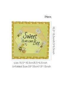 16入組蜜蜂和標語圖形一次性餐巾，創意紙餐巾派對用品 - 黃色 - 查看 2
