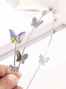 1pc Wedding Butterfly Headband Crystal Tassel Headband For Women Sparkly Rhinestone Fake Earrings Hair Chain Hair Hoop Hair Accessories For Women And Girls ,Hairband For Women Head Accessories - Silver - View 6