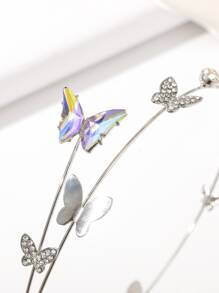 1pc Wedding Butterfly Headband Crystal Tassel Headband For Women Sparkly Rhinestone Fake Earrings Hair Chain Hair Hoop Hair Accessories For Women And Girls ,Hairband For Women Head Accessories - Silver - View 4