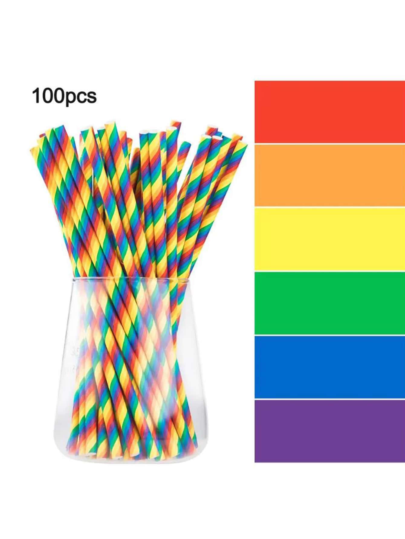 100pcs Colored Paper Rainbow Disposable Drinking Straws For Bar, Party, Beverage - Multicolor - View 1