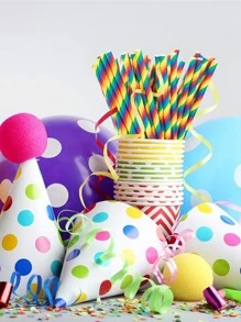 100pcs Colored Paper Rainbow Disposable Drinking Straws For Bar, Party, Beverage - Multicolor - View 2