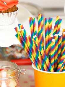 100pcs Colored Paper Rainbow Disposable Drinking Straws For Bar, Party, Beverage - Multicolor - View 4