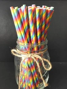 100pcs Colored Paper Rainbow Disposable Drinking Straws For Bar, Party, Beverage - Multicolor - View 5