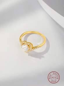 1入組華麗925純銀心形圓環帶方晶鋯石,鍍帶18K金完美適用於日常穿著,度假,約會和作為A禮品適用於 - 金黃色 - 查看 3