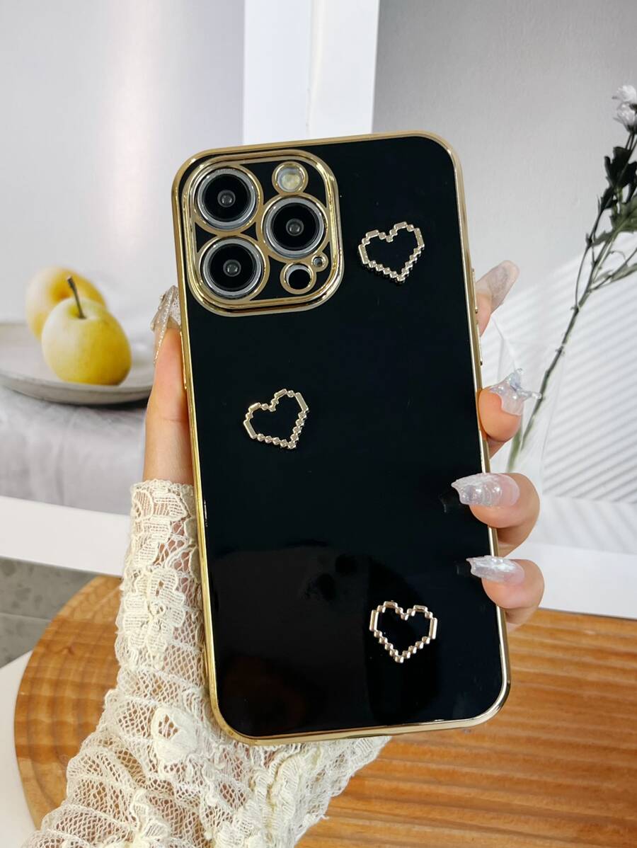 Heart Decor Anti-Fall Phone Case,International Version, Not The Domestic Version - Black - View 1
