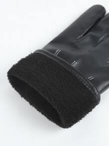 iwarm 1pair Men's Pu Leather Thermal Lined Windproof And Waterproof Cycling Driving Gloves - Black - View 3