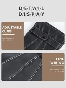 iwarm 1pair Men's Pu Leather Thermal Lined Windproof And Waterproof Cycling Driving Gloves - Black - View 4