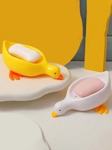 1pc Yellow Duck Shaped Soap Rack,Plastic Material, Suitable For Kitchen Bathroom Countertop Receiving Box, Non-Slip Drain Soap Box Container Bathroom Accessories Home Bathroom Decor Summer Back To School
