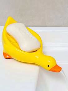 1pc Yellow Duck Shaped Soap Rack,Plastic Material, Suitable For Kitchen Bathroom Countertop Receiving Box, Non-Slip Drain Soap Box Container Bathroom Accessories Home Bathroom Decor Summer Back To School