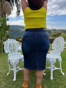 Plus Size Denim Skirts - 深色水洗藍 - 查看 2
