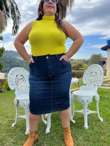 Plus Size Denim Skirts - 深色水洗藍 - 查看 4