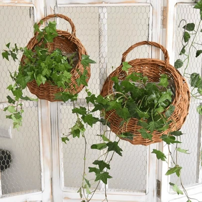 1pc Wall Hanging Flower Basket, Rattan Woven Handmade Wicker Basket For Home Decoration