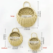 1pc Wall Hanging Flower Basket Rattan & Willow Woven Handmade Bird's Nest Shaped Plant Holder - Apricot - View 3
