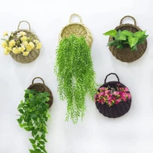 1pc Wall Hanging Flower Basket Rattan & Willow Woven Handmade Bird's Nest Shaped Plant Holder - Apricot - View 4