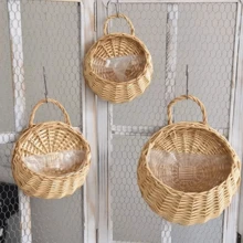 1pc Wall Hanging Flower Basket Rattan & Willow Woven Handmade Bird's Nest Shaped Plant Holder - Apricot - View 5