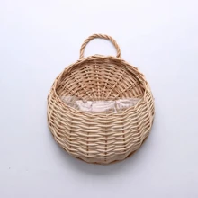 1pc Wall Hanging Flower Basket Rattan & Willow Woven Handmade Bird's Nest Shaped Plant Holder - Apricot - View 6