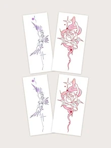 4 piezas de Tatuajes temporales lavables, material de PVC, diseños coloridos de mariposas y serpientes enrolladas, diseño lindo, adecuado para líderes de la moda - Multicolor - Ver 3