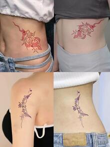 4 piezas de Tatuajes temporales lavables, material de PVC, diseños coloridos de mariposas y serpientes enrolladas, diseño lindo, adecuado para líderes de la moda - Multicolor - Ver 2