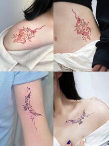 4 piezas de Tatuajes temporales lavables, material de PVC, diseños coloridos de mariposas y serpientes enrolladas, diseño lindo, adecuado para líderes de la moda - Multicolor - Ver 1