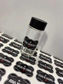 (NOVO MODELO) 50 Adesivos no Vinil PRETO para Potes Organizadores Temperos Mantimentos Organizador 5x3,5cm - Preto - Visão 1
