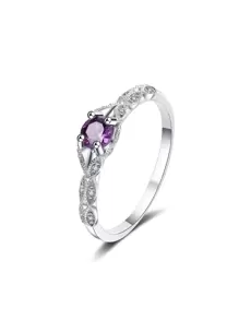 1pc Exquisite Purple Cubic Zirconia Ring With Simple Design, Perfect For Banquets Or Gifts