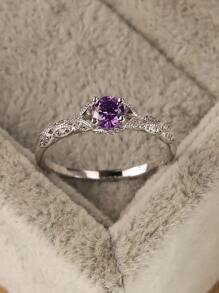 1pc Exquisite Purple Cubic Zirconia Ring With Simple Design, Perfect For Banquets Or Gifts