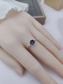 皇冠型925純銀圓環帶發亮的藍色的方晶鋯石適用於女士們,情侶,週年紀念日,情人節,聖誕,驚喜禮物,優雅和時髦,長款和修身手指圓環 - 銀色 - 查看 6