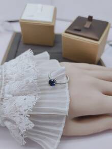 皇冠型925純銀圓環帶發亮的藍色的方晶鋯石適用於女士們,情侶,週年紀念日,情人節,聖誕,驚喜禮物,優雅和時髦,長款和修身手指圓環 - 銀色 - 查看 7