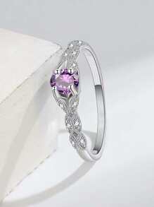 1pc Exquisite Purple Cubic Zirconia Ring With Simple Design, Perfect For Banquets Or Gifts