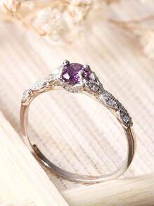 1pc Exquisite Purple Cubic Zirconia Ring With Simple Design, Perfect For Banquets Or Gifts