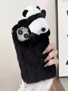Funda para móvil con diseño de panda felpa - Negro - Ver 1