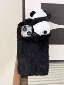 Funda para móvil con diseño de panda felpa - Negro - Ver 2