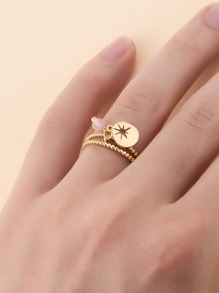 1pc Bohemian Titanium Steel Adjustable Star Charm Ring For Women For Daily Wear - Multicolor - View 1