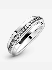 925銀三重環戒指,女性理想的結婚週年紀念、情人節、聖誕節、派對和情侶禮物。閃閃發亮和奢華的戒指,非常適合顯示纖長的手指。原始設計的女性戒指,婚禮訂婚新娘珠寶 - 銀色 - 查看 3