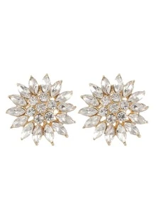 1 件韩式仿珍珠和水钻装饰花卉耳钉，适合女士佩戴，非常适合婚礼和派对 - 金黃色 - 查看 1